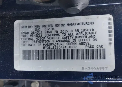2004 Pontiac Vibe from USA, damaged, VIN 5Y2SL62804Z451632